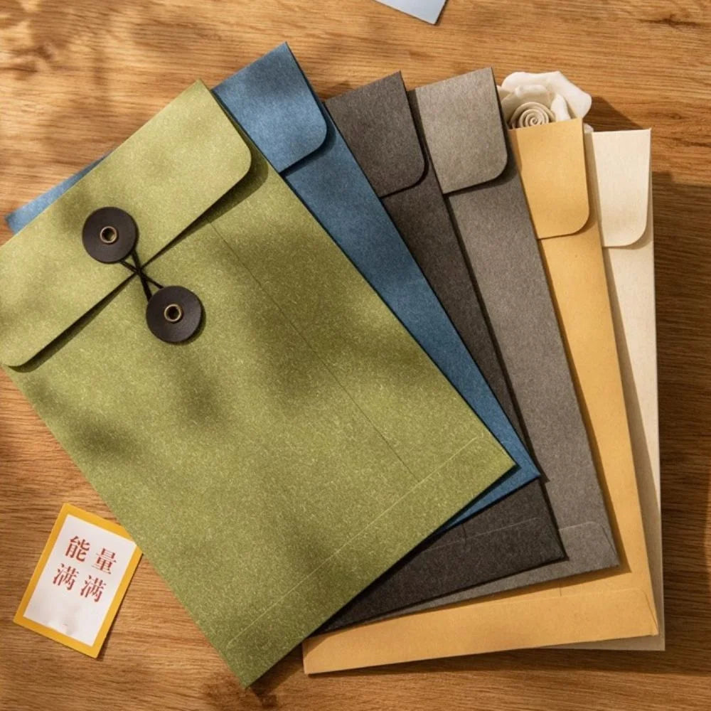 Kraft Paper Envelope with Button String Tie Winding Ticket File Documents Bag Letter Photos Journal Storage Budget Envelopes Oasis Select