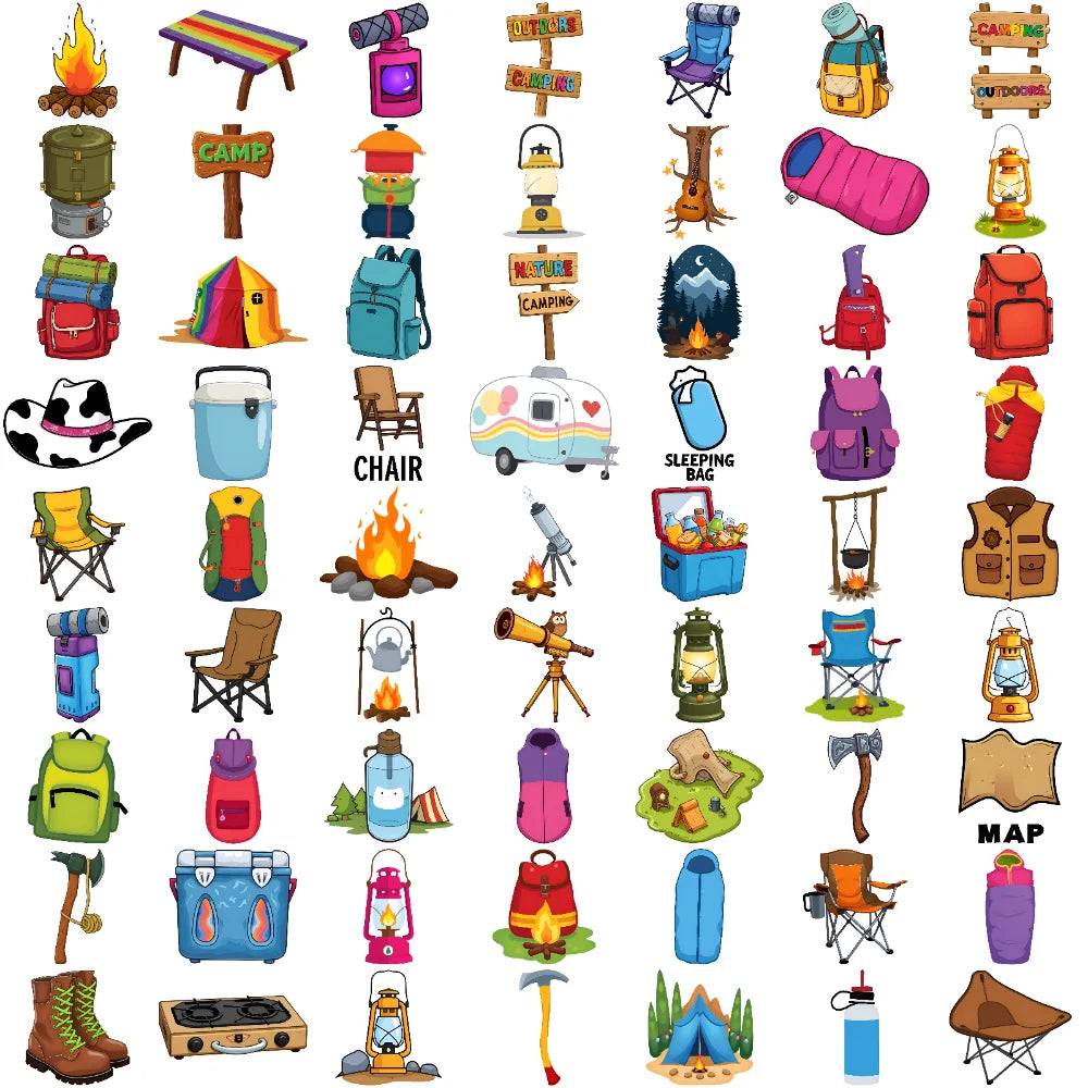63pcs Camping Outdoor Temporary Tattoo Stickers for Kids & Boys Temporary Tattoo Stickers Oasis Select 1A-4X4cm