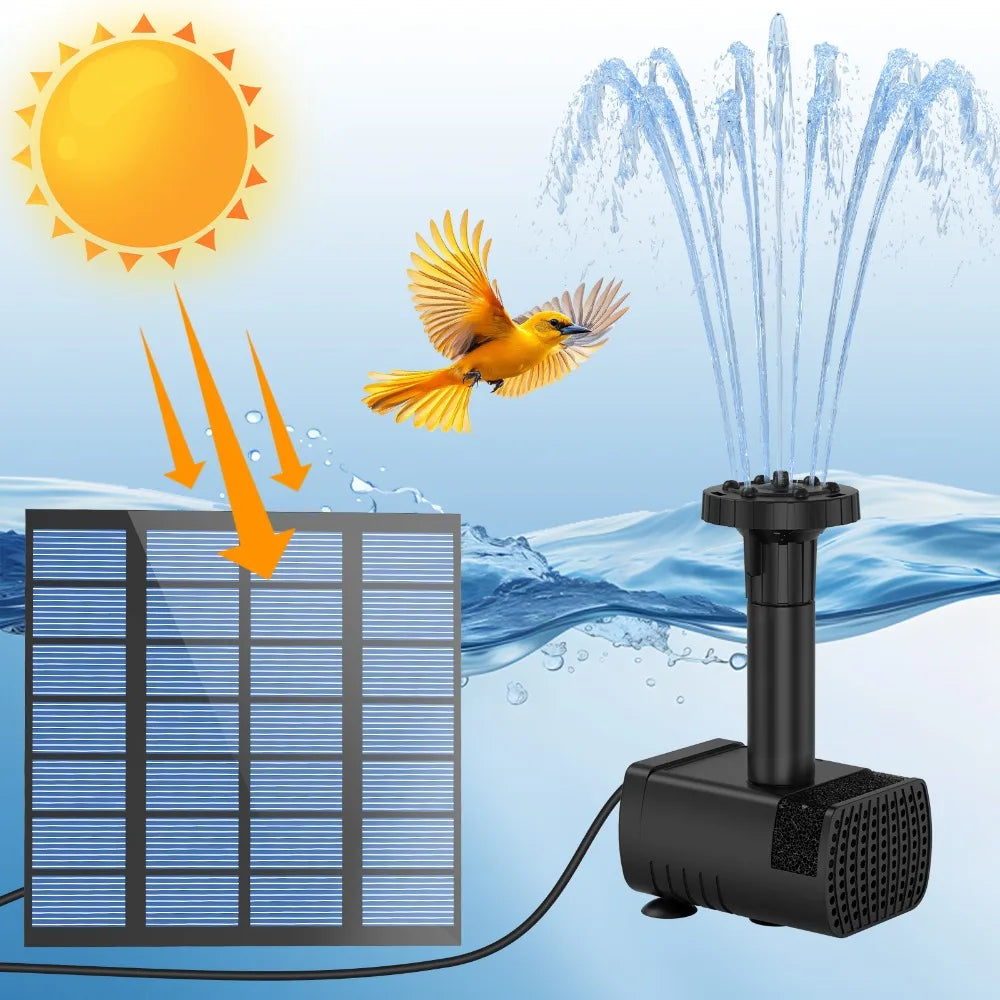 1.8W Split Solar Water Fountain, Powerful Water Pump, with 6 Nozzles and Filter, DIY Water Features, DIY Bird Bath Garden Pond Oasis Select