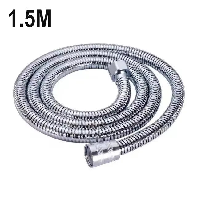 1.5/2/3M Stainless Steel Shower Hose Black/Silver Long Bathroom Shower Water Hose Extension Plumbing Pipe Showerhead Tube Oasis Select 1.5M silver