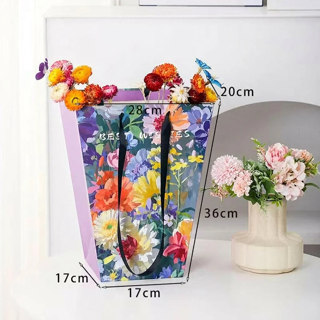 Trapezoid Flower Carrying Bag | Printed Floral Cardboard Gift Bag