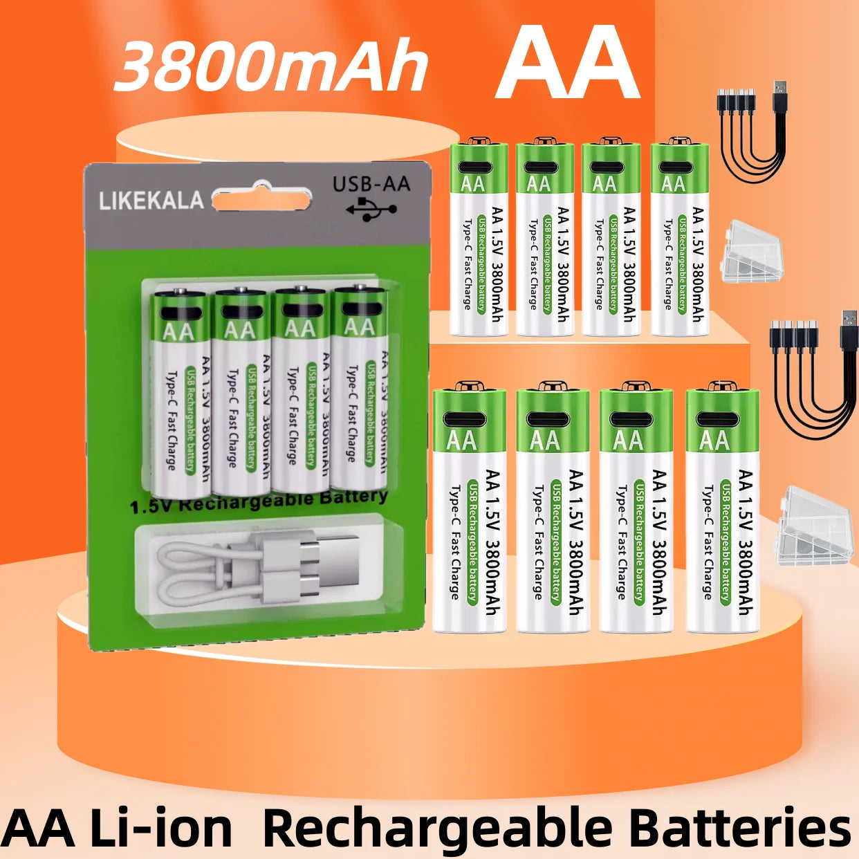 2026 Hot Li-ion AA Rechargeable Batteries USB Lithium-ion 3800mAh 1.5V AA Rechargeable Batteries+ Data Cable and Storage Box Oasis Select