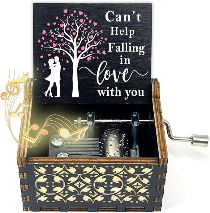 Wooden hand cranked music box falls in love, UV painted music box gives nostalgic handmade gift Oasis Select 6