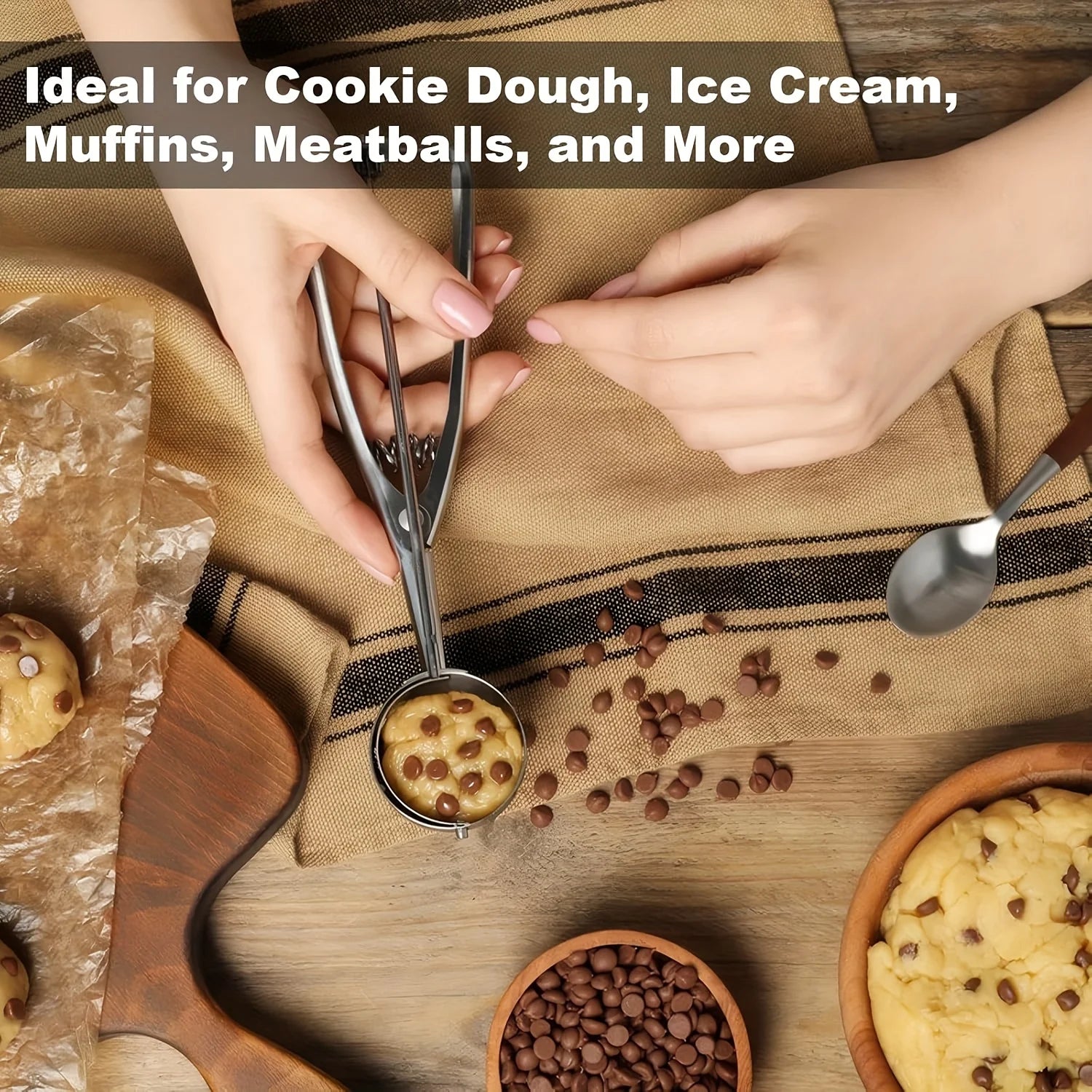 2pcs Stainless Steel Trigger Ice Cream Scoop, 201 Stainless Steel Cookie Dough for Muffins Meatballs Melon Balls Kitchen Tools ﻿ Oasis Select