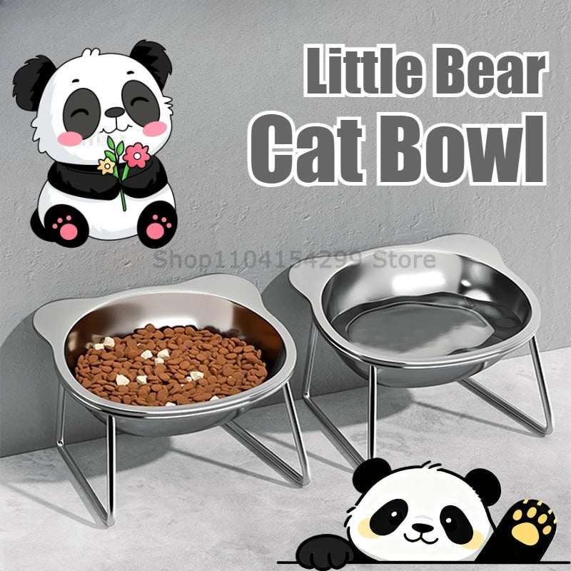 ‌304 Stainless Steel Raised Cat Bowl with 15° Elevated Design Tilted Neck Guard Healthy Feeding Shatterproof for Cats Puppies Oasis Select