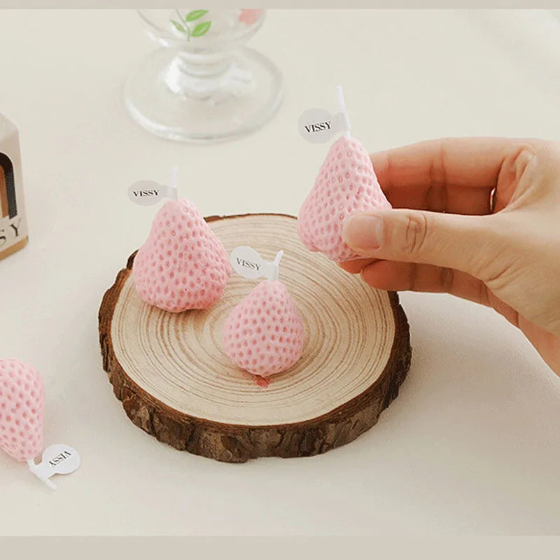 4pcs Strawberry Decorative Aromatic Candles Diy Handicraft Wax Scented Candle for Christmas Birthday Wedding Home Decoration Oasis Select