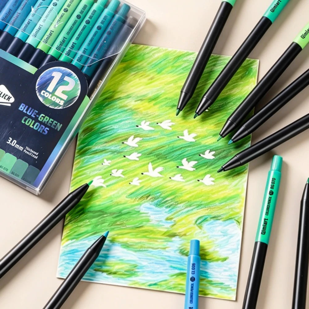 12 Colors Click Colored Pencils 3.0mm Soft Oily Lead Mechanical Pencils for Student Art School Office Supplies Stationery Oasis Select