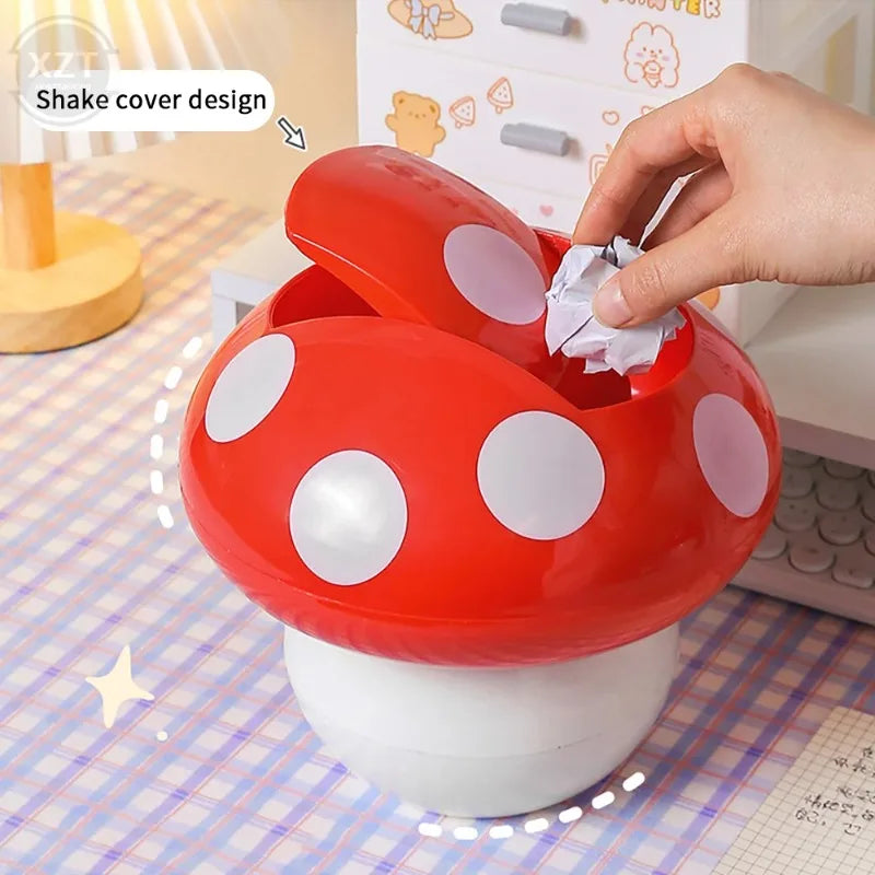 Mini Household Accessories Cute Garbage Can Waste Bin with Lid Detachable Collect Rubbish Red Mushroom Table Desk Binwastebaske Oasis Select