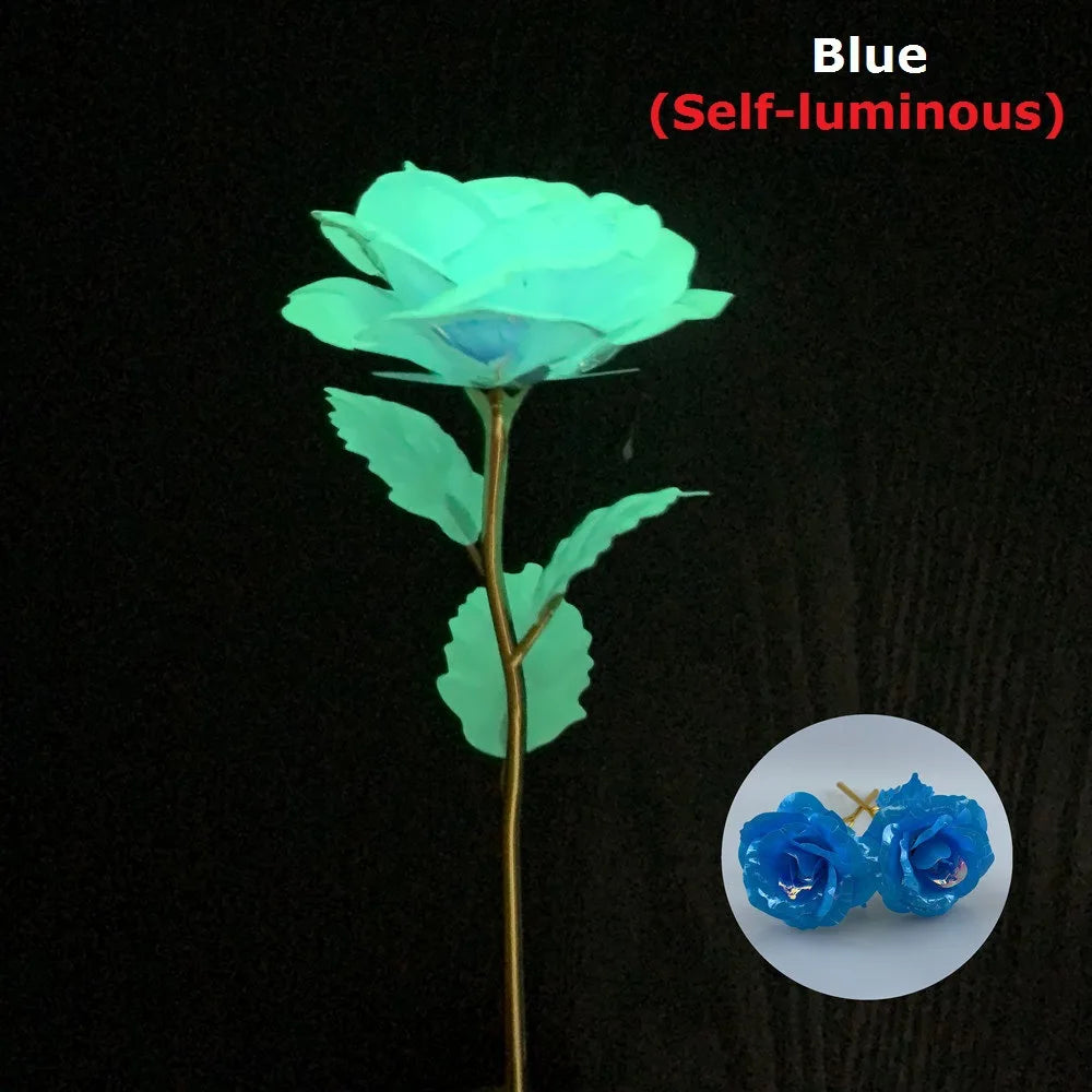 2024 Luminous Rose Valentine's Day Present Gifts Eternal Rose Flower Simulation 24k Gold Foil Rose Mother's Day Gifts Oasis Select Blue