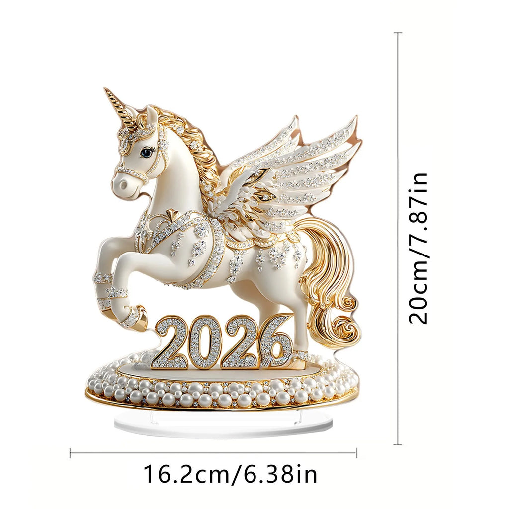 New 2026 Year of the Horse Zodiac Desktop Ornament 2D Flat Acrylic Horse Tabletop Sculpture Living Room Office Home Decoration Oasis Select Style 2