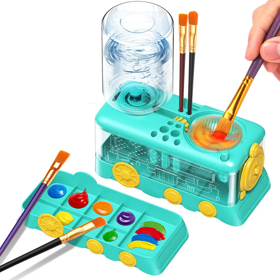 Brush Rinser Cup Automatic Water Changing, Watercolor Acrylic Oil Painting Brush Cleaning Paint Brush Washer Cleaning Machine Oasis Select green