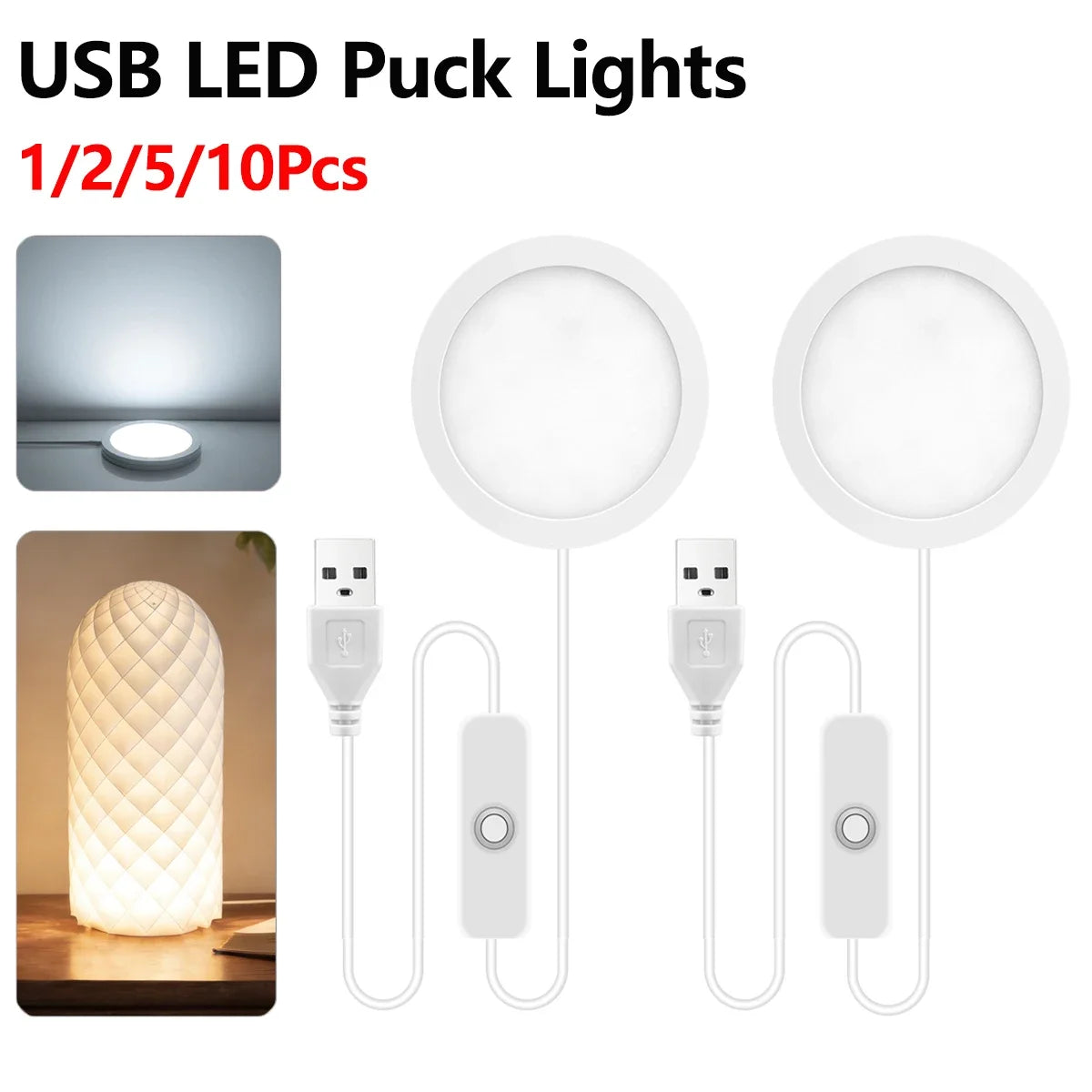 LED Night Light 1-10piece Puck Lights USB Plug for Under Cabinet Collection Closet Wine Case Wall Ceiling Decorative Lighting Oasis Select