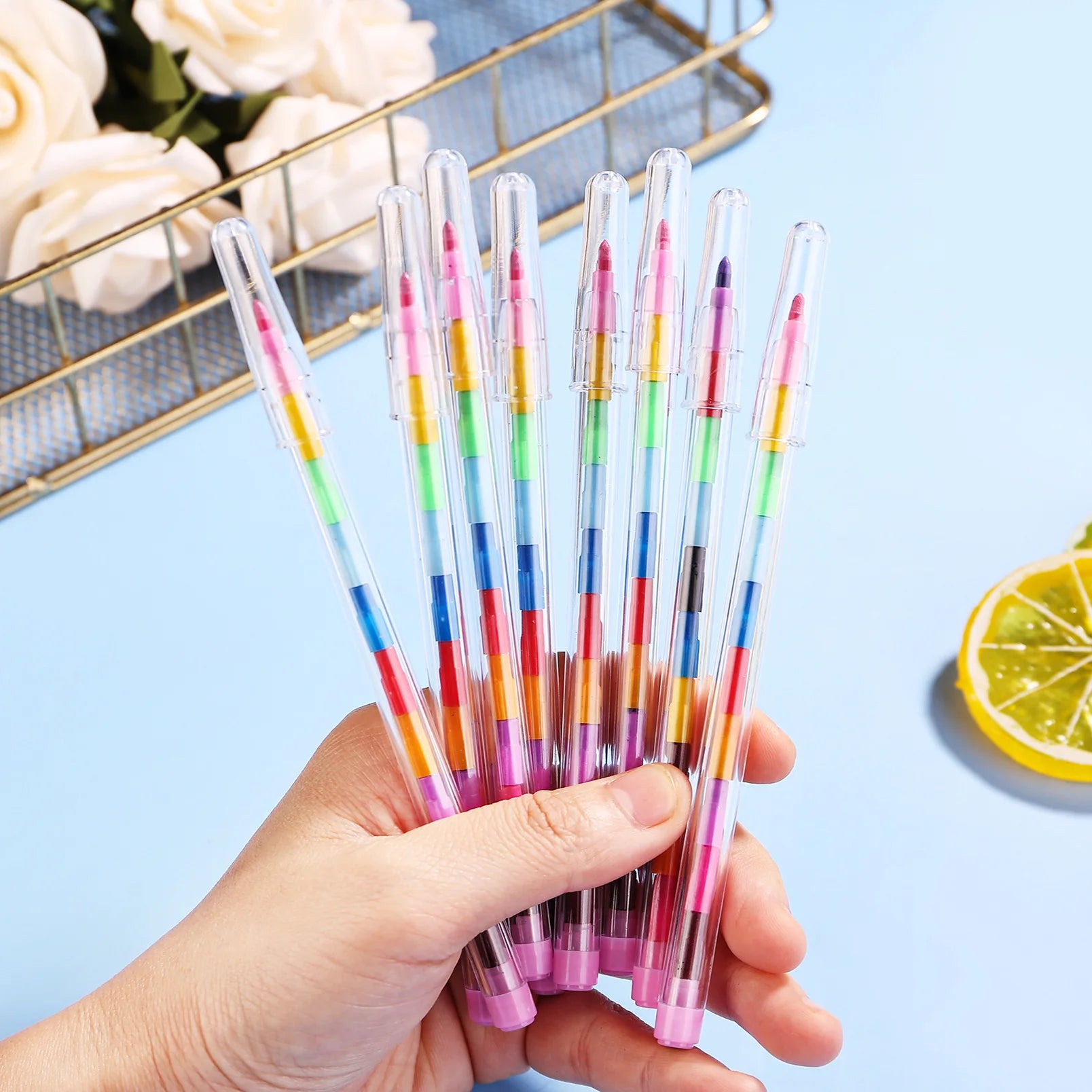 10Pcs Stackable Crayon Set 11 Colors Pencils Colorful Party Favors DIY Mini Rainbow Crayons Pens School Office Supplies Oasis Select