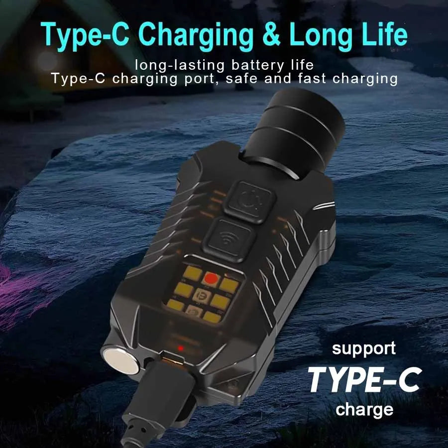 Mini LED Keychain Flashlight 3 Light Sources Rechargeable Flashlight Emergency COB Floodlight Outdoor Portable Pen Clip Headlamp Oasis Select
