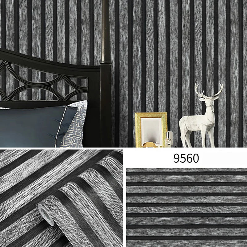 New Black and Gray Grille Imitation Wood Grain Self-adhesive Waterproof Wallpaper New Chinese Style Background Wall Wallpaper Oasis Select 9560 45cmX1m