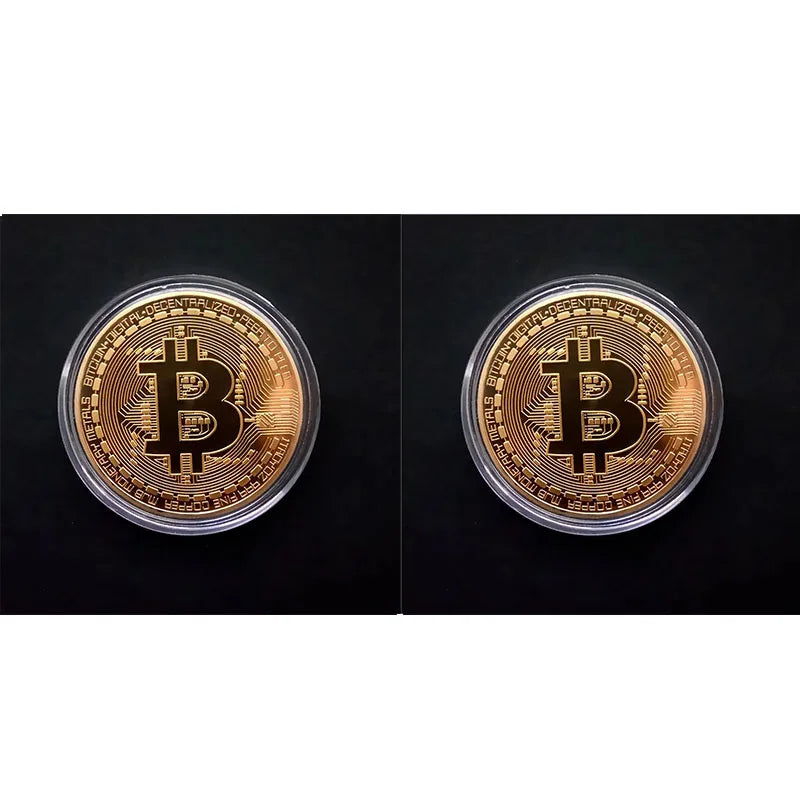 1/2/3/4Pcs Gold Plated Bitcoin Coin Collectible Art Collection Gift Physical commemorative Casascius Bit Metal Antique Imitation Oasis Select Gold-2pcs