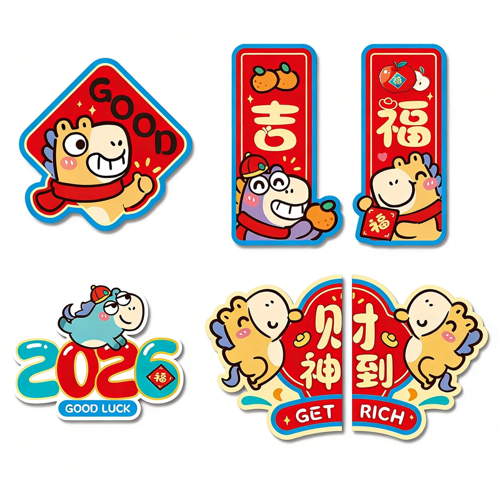 Year of Horse Chinese New Year Fridge Magnets | 6/8/16 Pcs