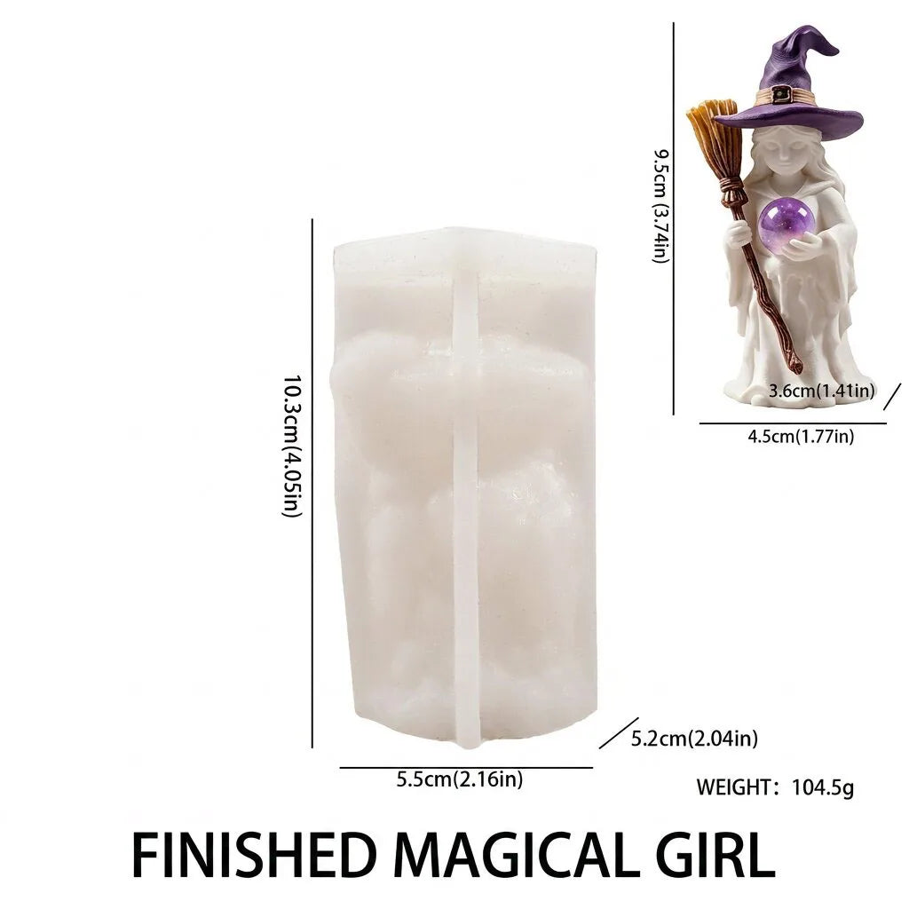 3D Halloween Witch Silicone Mold Witch Holding Crystal Ball Mold for Candle Plaster Resin Craft Home Decor Oasis Select White
