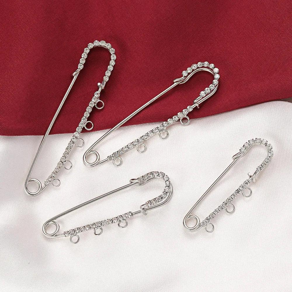 5pcs 50/60/70/75mm Rhinestone Brooch Safety Pins with 3/4/5 Loops for DIY Garment Blankets Skirts Knitted Fabric Crafts Oasis Select Silver 75mm With 5 Loop