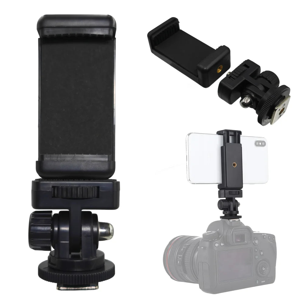 Hot Shoe Phone Mount Adapter for DSLR – 360° Flexible Holder