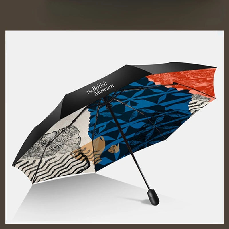 The British Museum's Portable Foldable All-weather Umbrella with Black Rubber and Three-fold Sun Protection Umbrella Oasis Select