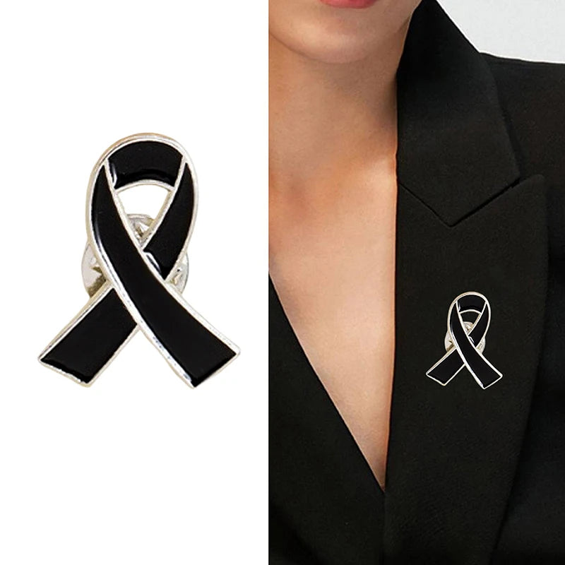 5/10Pcs Women Jewelry Enamel Black White Ribbon Brooches Pins Surviving Breast Cancer Awareness Hope Lapel Buttons Badges Oasis Select