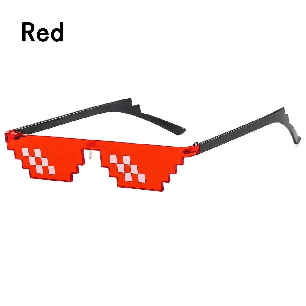 1-6PCS NEW Design Funny Mosaic Sunglasses Thug Life Sun Glasses Pixel Black Retro Gamer Robot Sunglasses Birthday Party Cosplay Oasis Select Red