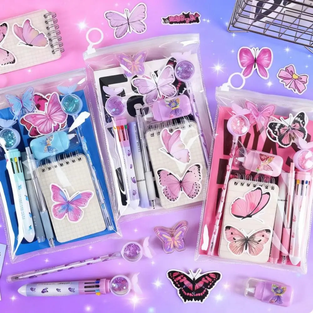9 in 1 Butterfly Stationery Set INS Pencils Erasers Study Stationery Gifts Ballpoint Pen Stickers Student Stationery Set Oasis Select