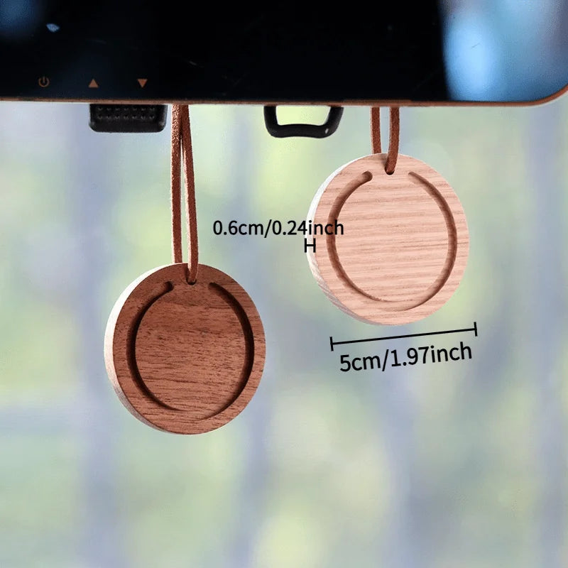 1PC Round Premium Wood Diffuser - Handmade from White Wax Wood and Black Walnut - Elegant Car Suspension Aroma Accessories Oasis Select