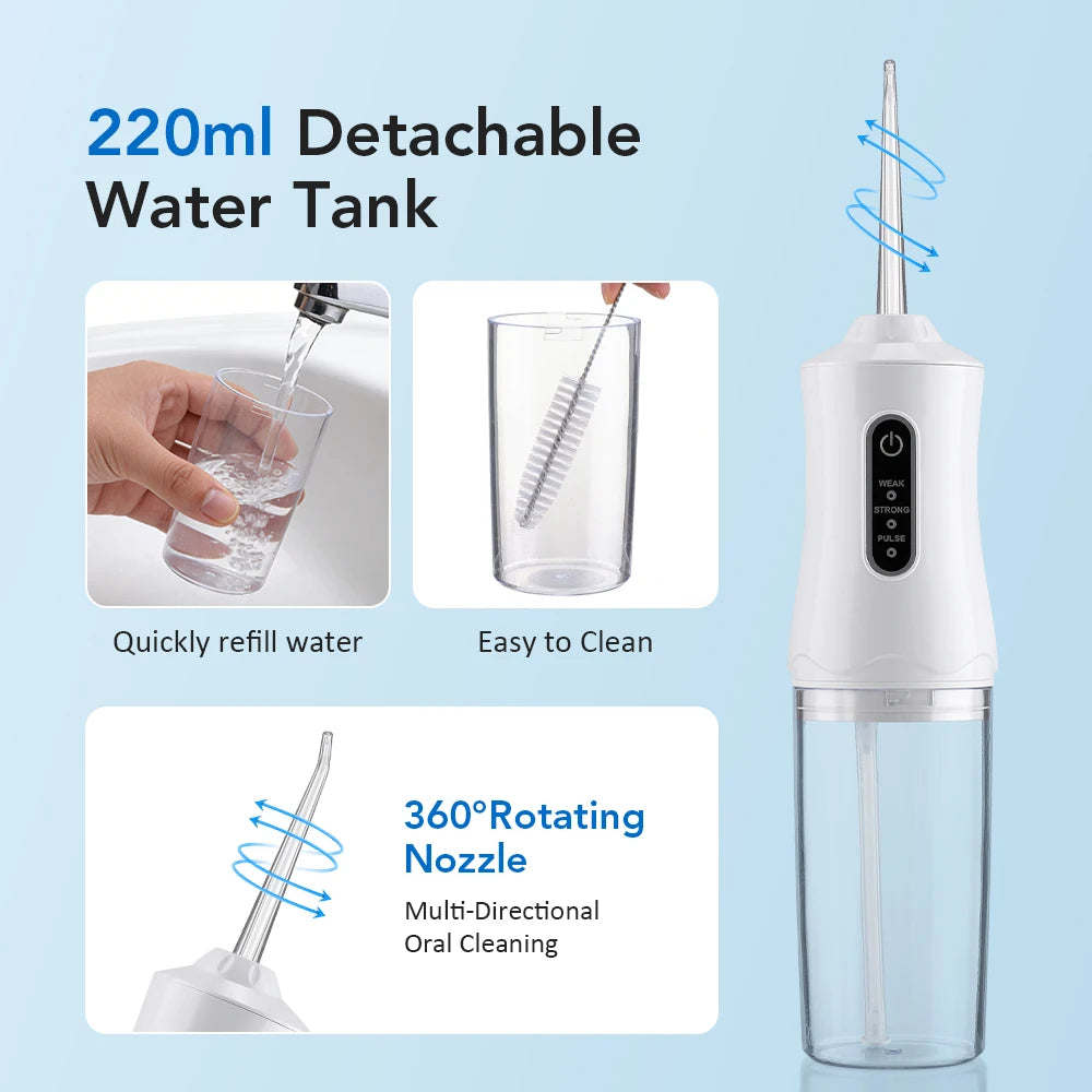 Portable Water Flosser – 3 Modes, 220ml Tank, 360° Nozzle