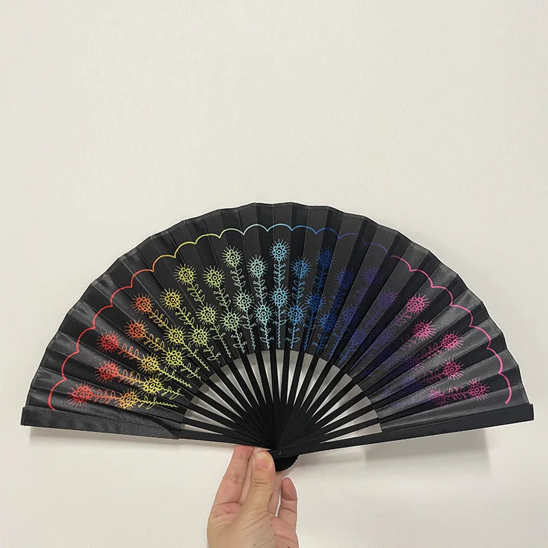 Leopard Print Folding Fan – 23cm Black Frame | Party & Stage