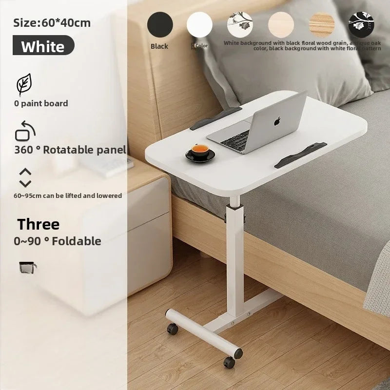 Multi-functional Household Goods Bed Desk Bedroom Mobile Table Foldable Rotating Lifting Bedside Table Oasis Select White B