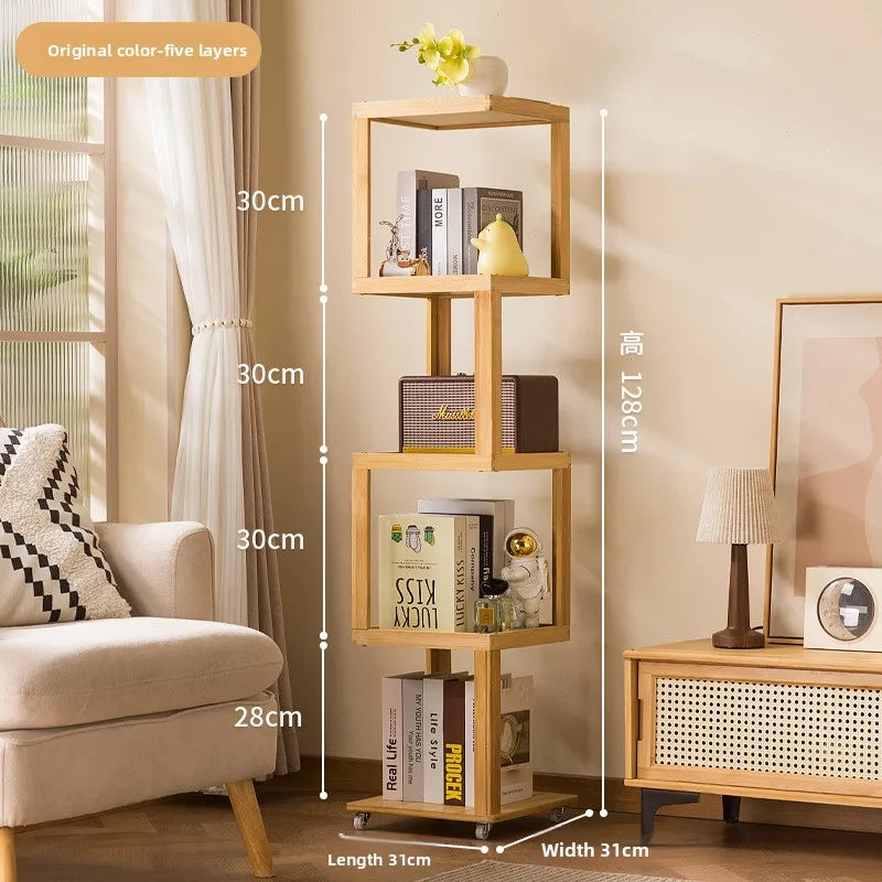 Bookshelf next to the desk Floor-to-ceiling student book storage bookshelf Multi-layer desk Movable wheeled coffee table Oasis Select Primary five layers