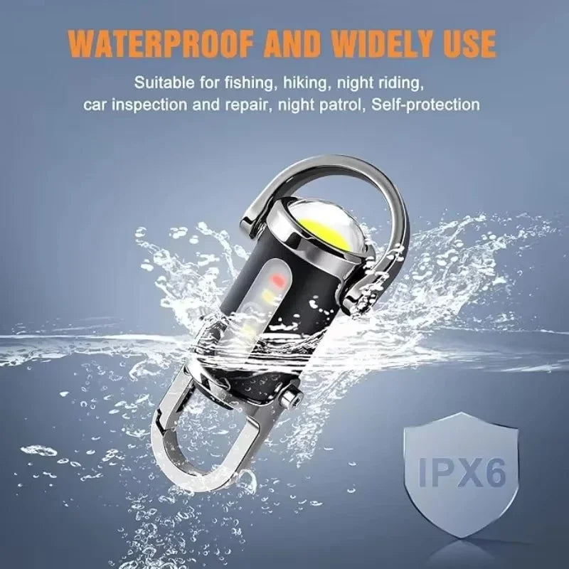 Mini Keychain Flashlight Rechargeable Pocket COB Working Light Outdoor Hook Emergency Warning Light for Camping Walking Hiking Oasis Select