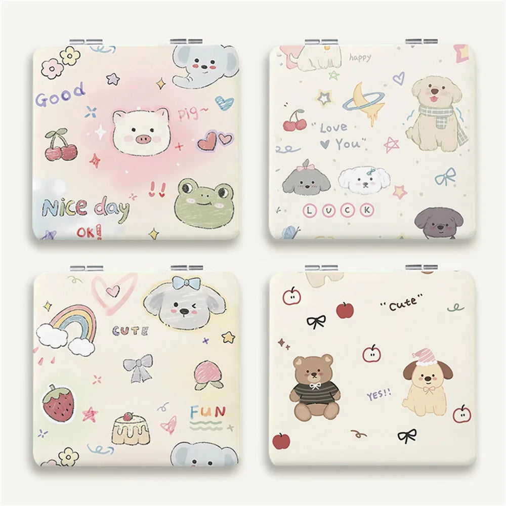 Double-Sided Folding Pocket Mirror – Cute Puppy Bear Design