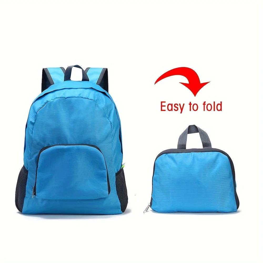 Large Capacity Durable Foldable Canvas Travel Hiking Camping Backpack with Adjustable Shoulder Straps and Zipper Closure Oasis Select Blue color