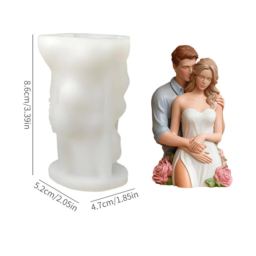 Romantic Valentine's Day Couple Candle Mold, 3D Angel Couple, Easy To Demould DIY Aromatherapy Craft Tools Oasis Select White
