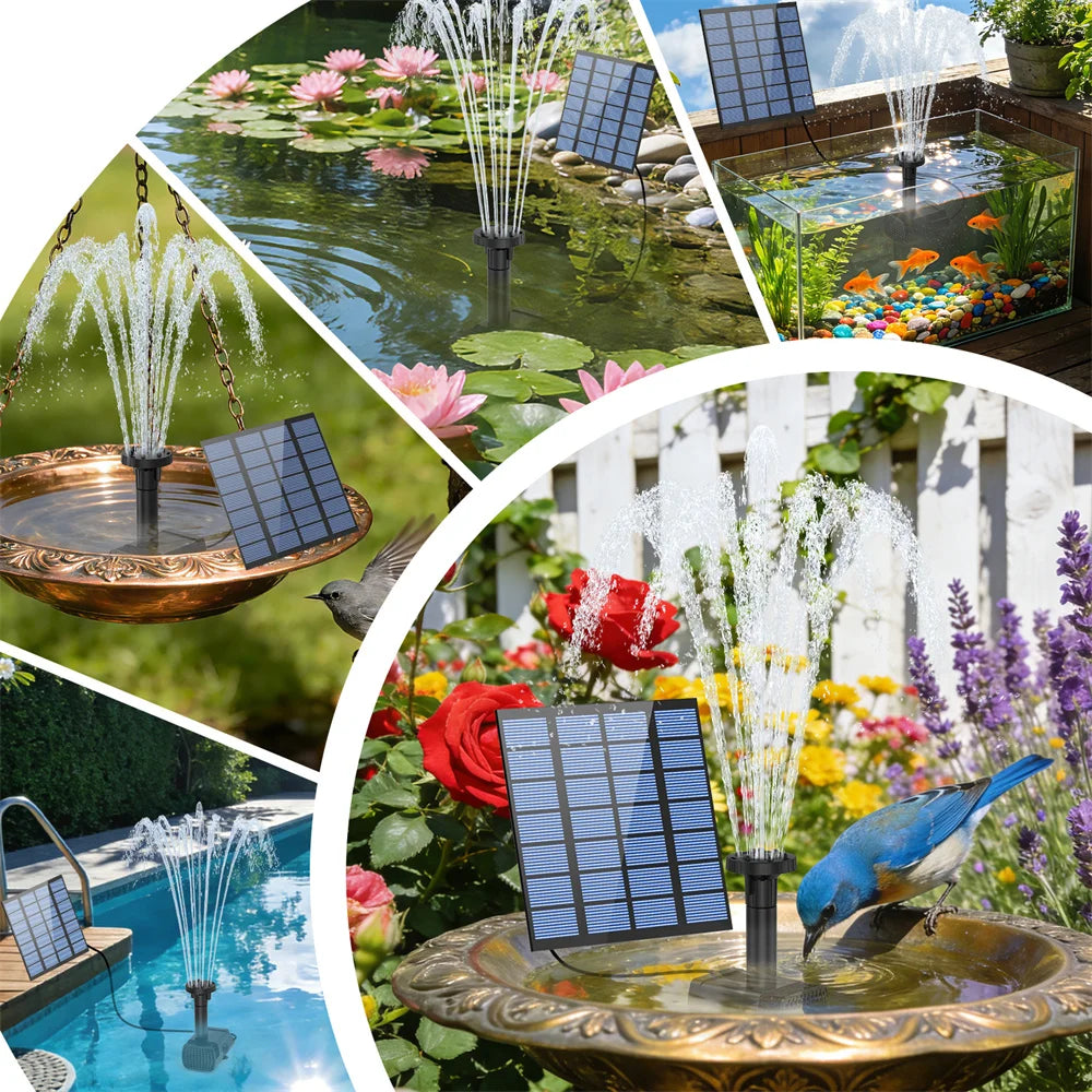 1.8W Solar-Powered Water Fountain Solar Fountain Bird Bath Pump with 6 Nozzles DIY Water Feature for Garden Pond Bird Bath, IPX8 Oasis Select