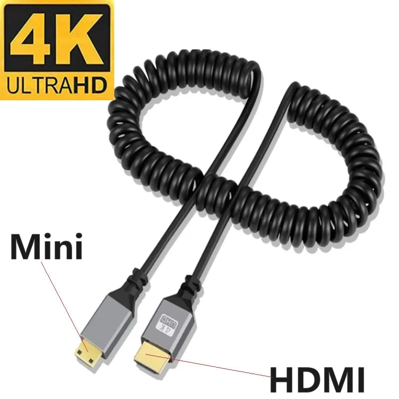 0.5-2.4M 4K60HZ HDMI Flexible Spiral cable mini Micro HDMI-Compatible TO HDMI Minihdmi Microhdmi Coiled Extension Cable Oasis Select Mini HDMI(Straight) 0.5-2.4 m