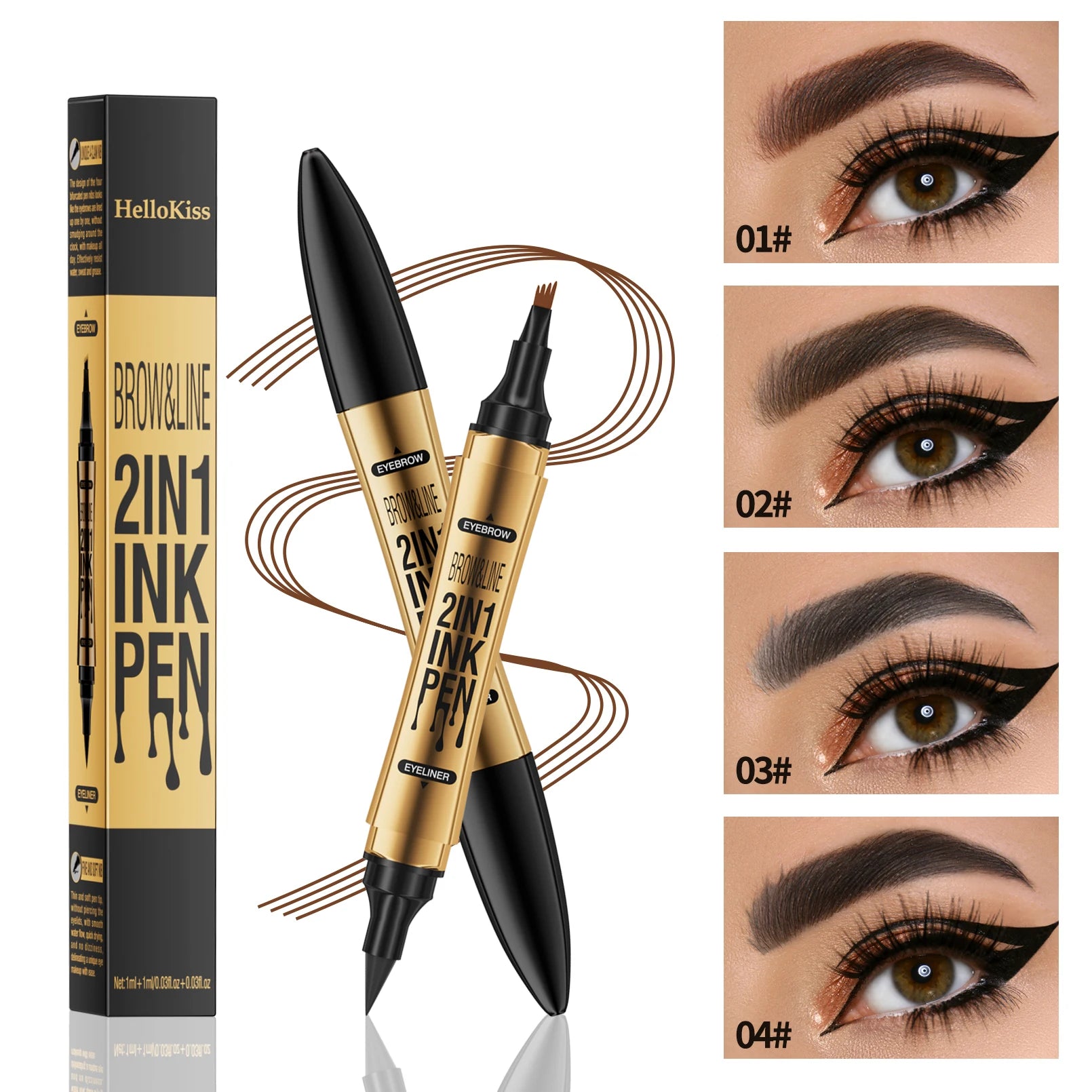 Hello Kiss 4-Tip Liquid Eyebrow Pen – Waterproof & Long-Lasting