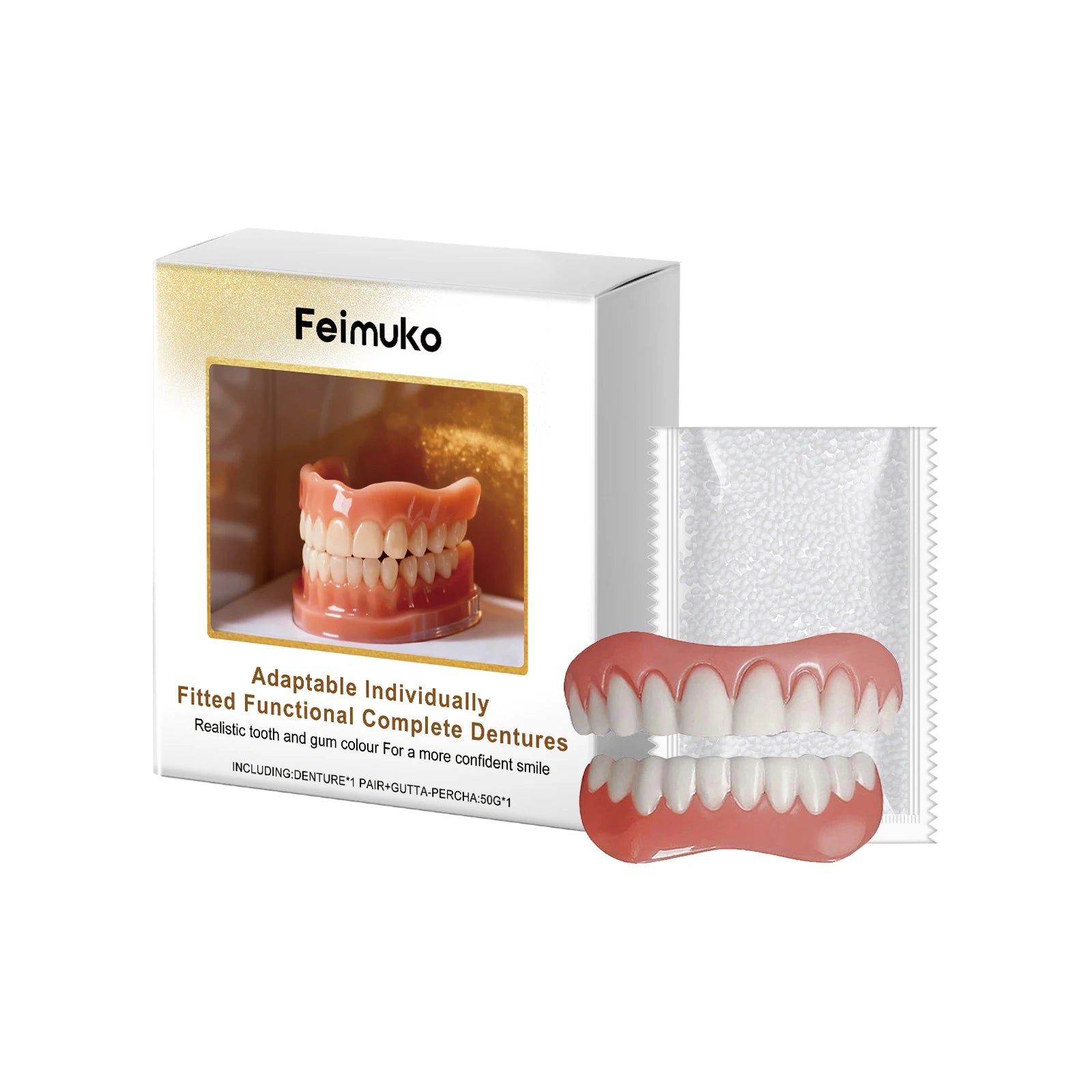 FEIMUKO Silicone Denture Reline Kit – Temp Upper & Lower Teeth Silicone Denture Kit Oasis Select 1 SET