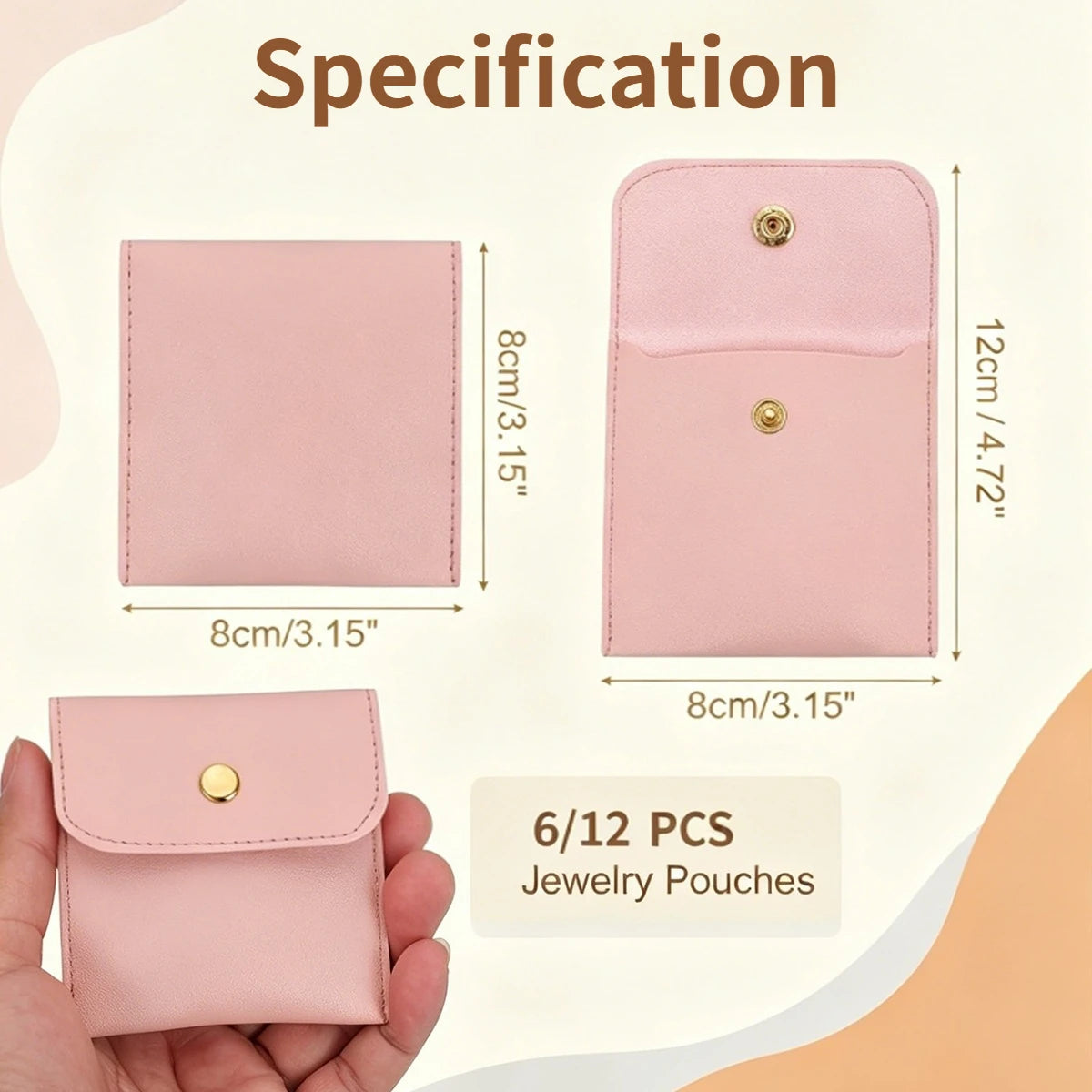 6/12PCS Small Jewelry Pouch PU Leather Square Snap Button Travel Bracelet Packaging Earrings Rings Necklaces Compact Organizer Oasis Select