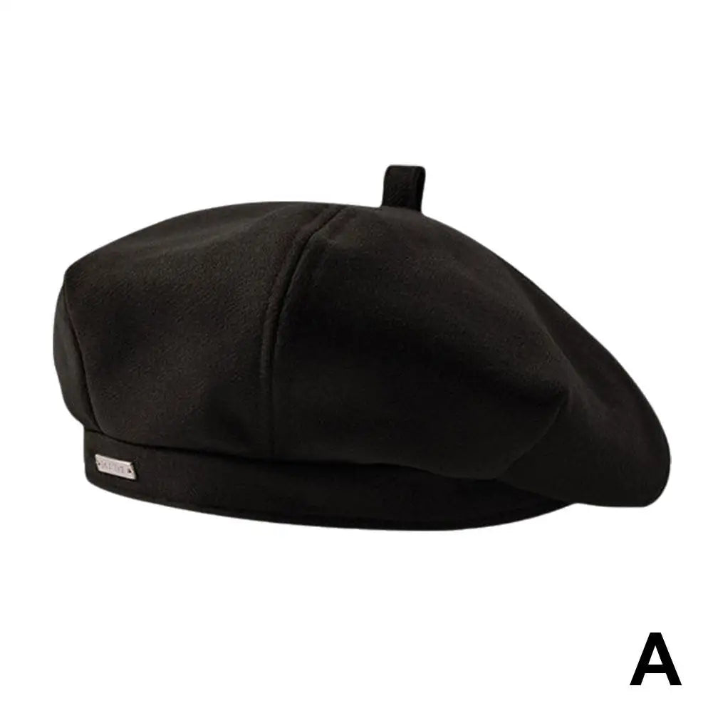 Cotton Women Berets Winter Hats Vintage French Plaid Top Military Cap Painter Hat Autumn Street Girls Octagonal Beret Caps Oasis Select Black