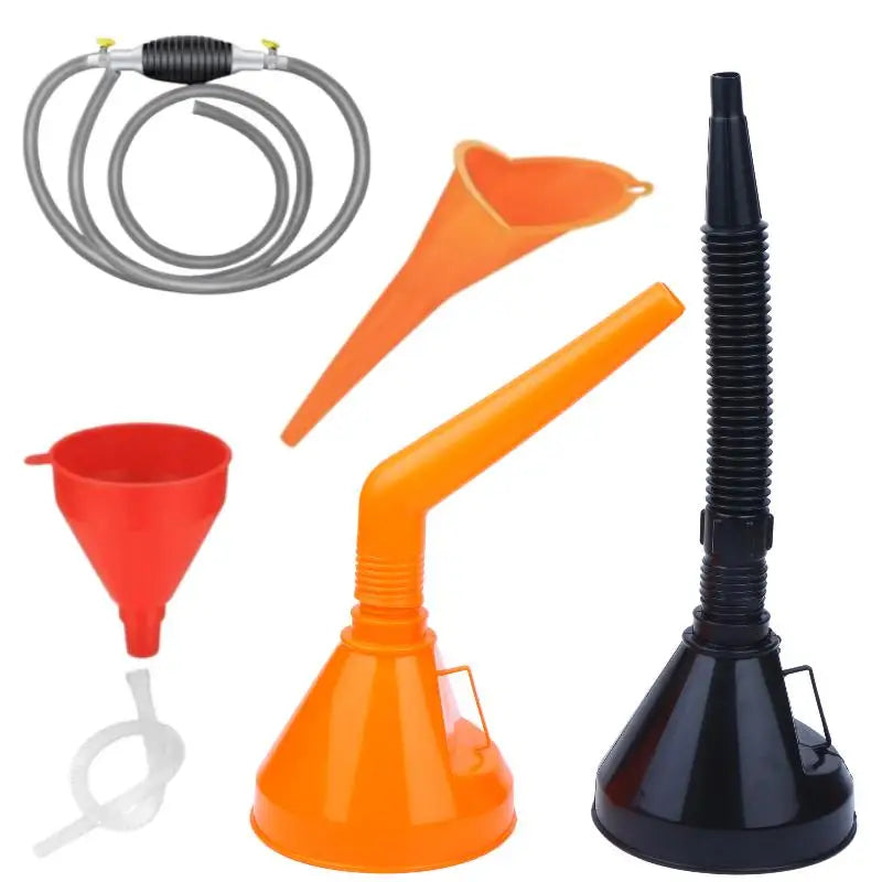 1 Set Plastic Oil Funnel Right Angled Funnel Car Motorcycle Multi Caliber Refueling Funnel Kit Detachable Nozzle And Filter Oasis Select