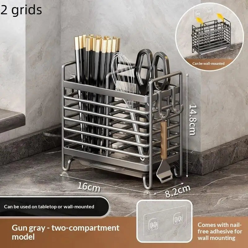 Stainless Steel No-Drill Wall-Mounted Utensil Holder Space-Saving Non-Slip Cutlery Organizer for Kitchen Countertop Wall Oasis Select Gray 2