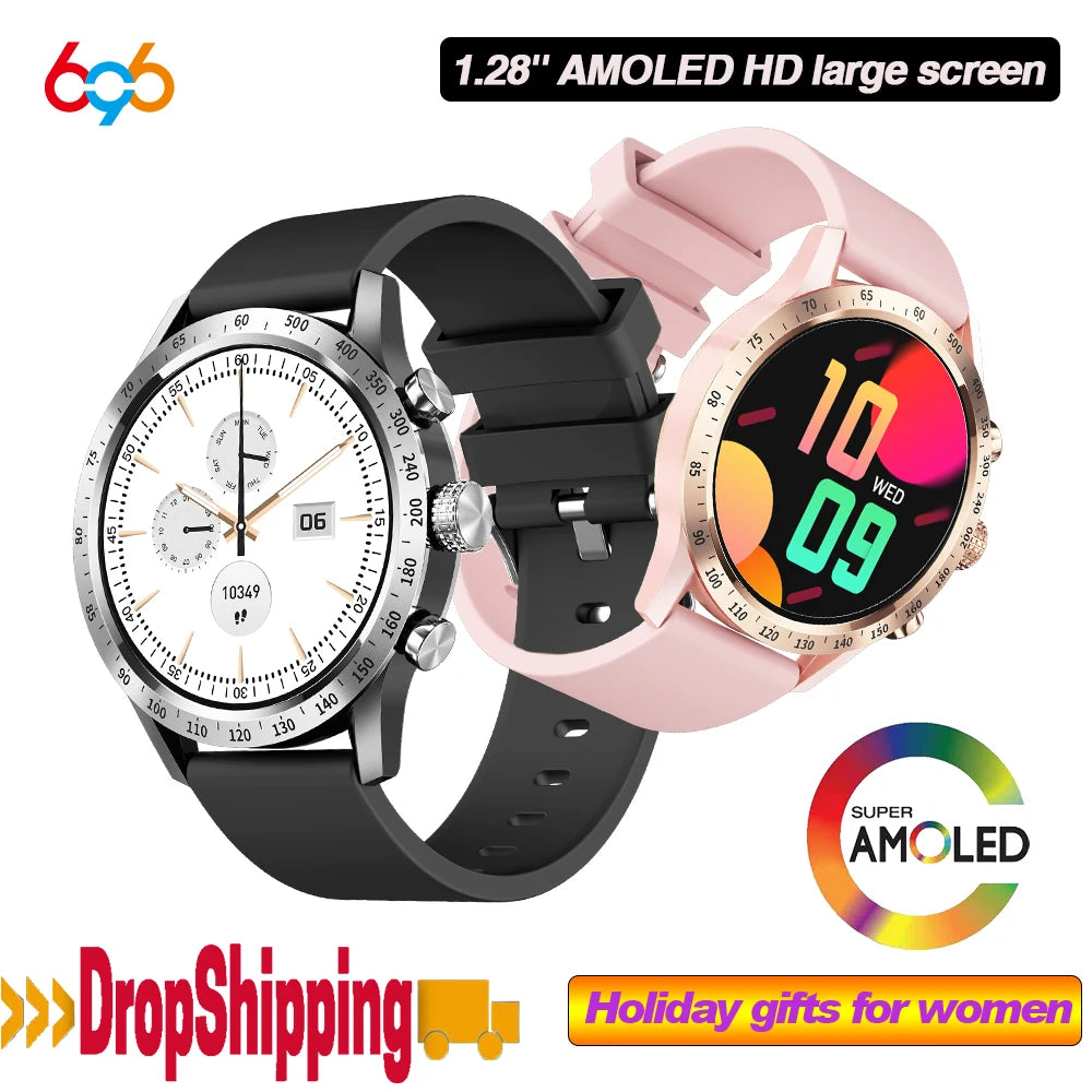 New Fashion Women 1.28" AMOLED Smartwatch Blue Tooth Call Smart Watch Heart Rate Sports Fitness Lady Waterproof Voice Assistant Oasis Select