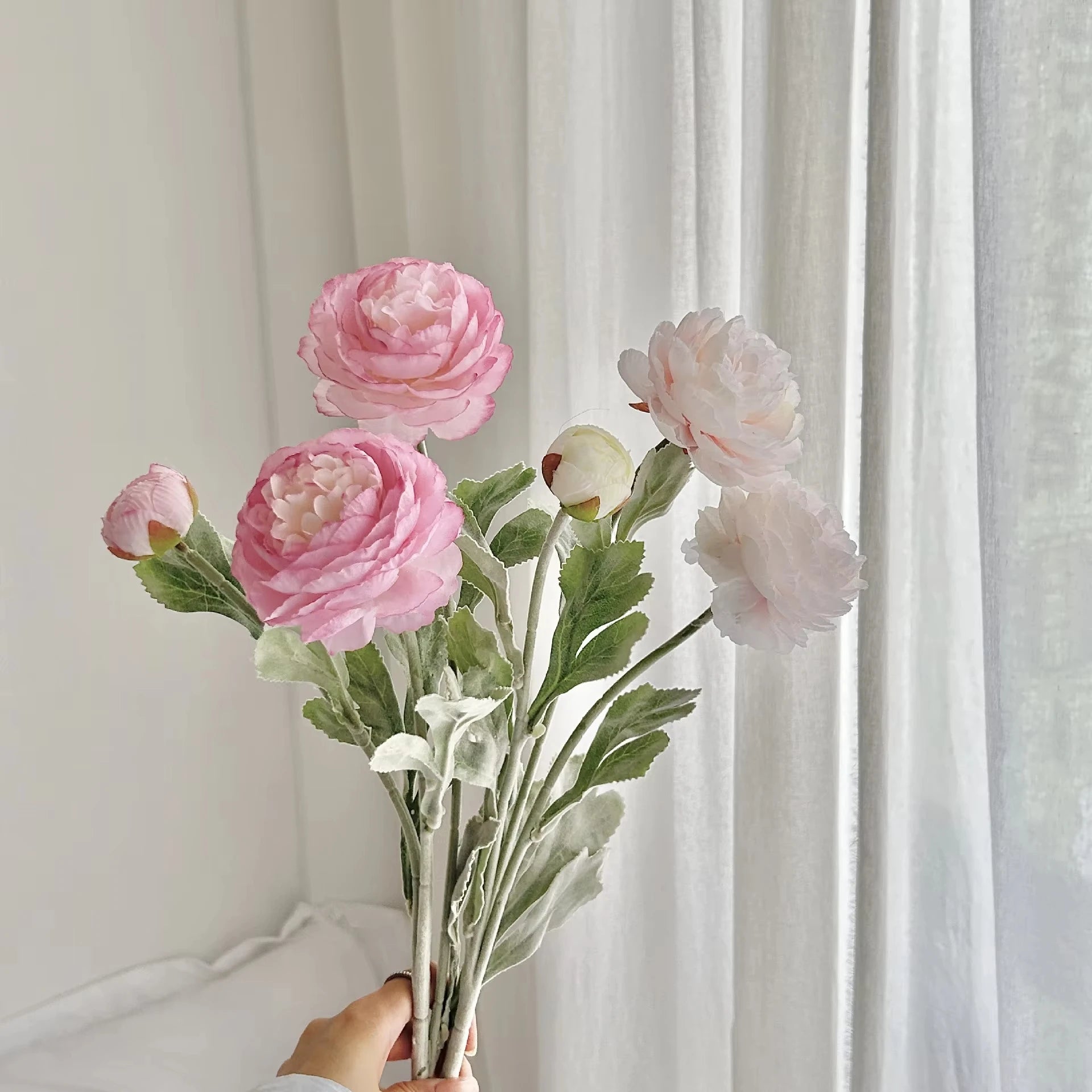 50CM 3 Head Flocking Lotus Artificial Flower Peony Artificial Flower Wedding Home Living Room Decoration Oasis Select