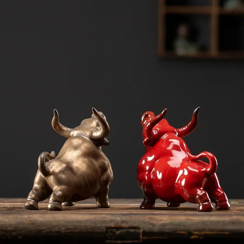 Ceramic Fengshui Buffalo Small Ornaments To Attract Wealth Chinese Style Home Desktop Decoration Zodiac Ox Gifts Oasis Select