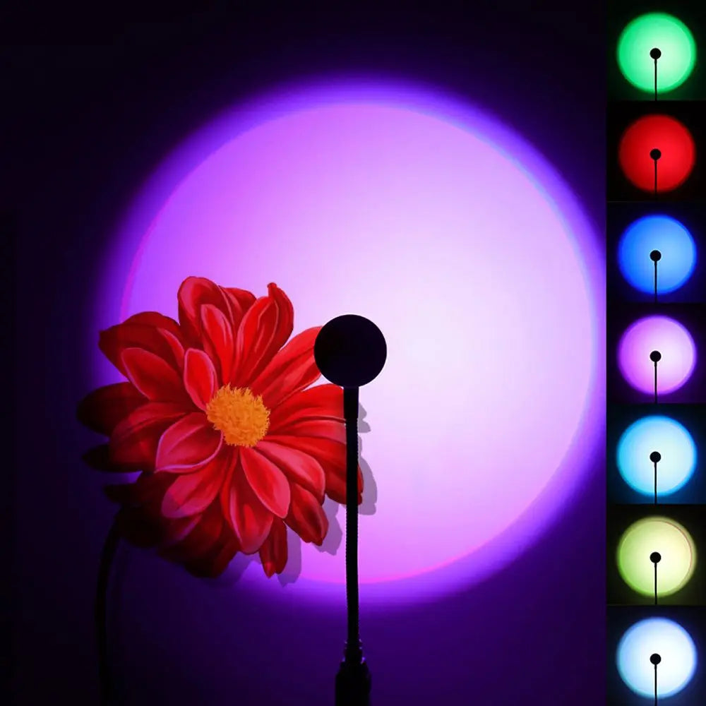 7 Colors Sunset Lamp USB Powered Rainbow Projector Lamp Bedroom Atmosphere Night Light 14 Modes Photography Background Lights Oasis Select 7 Colors