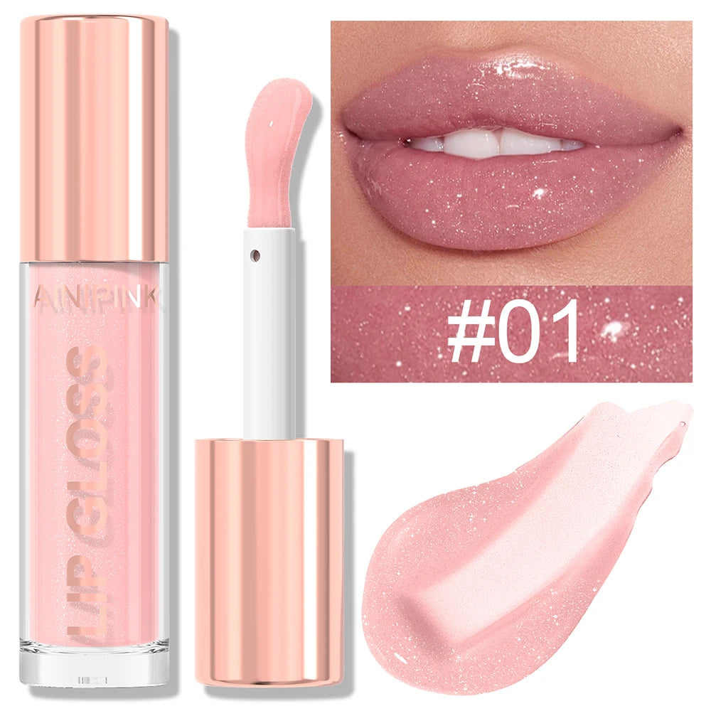 Lip Gloss High Shine Glitter Lipstick Non-sticky Mirror Makeup Waterproof Moisturizing Jelly Pink Nude Tones Y2K Christmas Gift Oasis Select 01